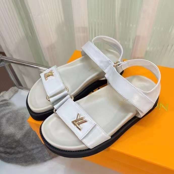 Louis Vuitton Women LV Sunset Comfort Flat Sandal Ivory White Lamb Leather