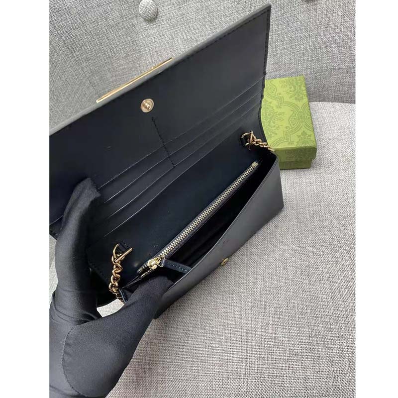 Gucci Women GG Wallet Chain Light Blue GG Leather Dark Blue Double G