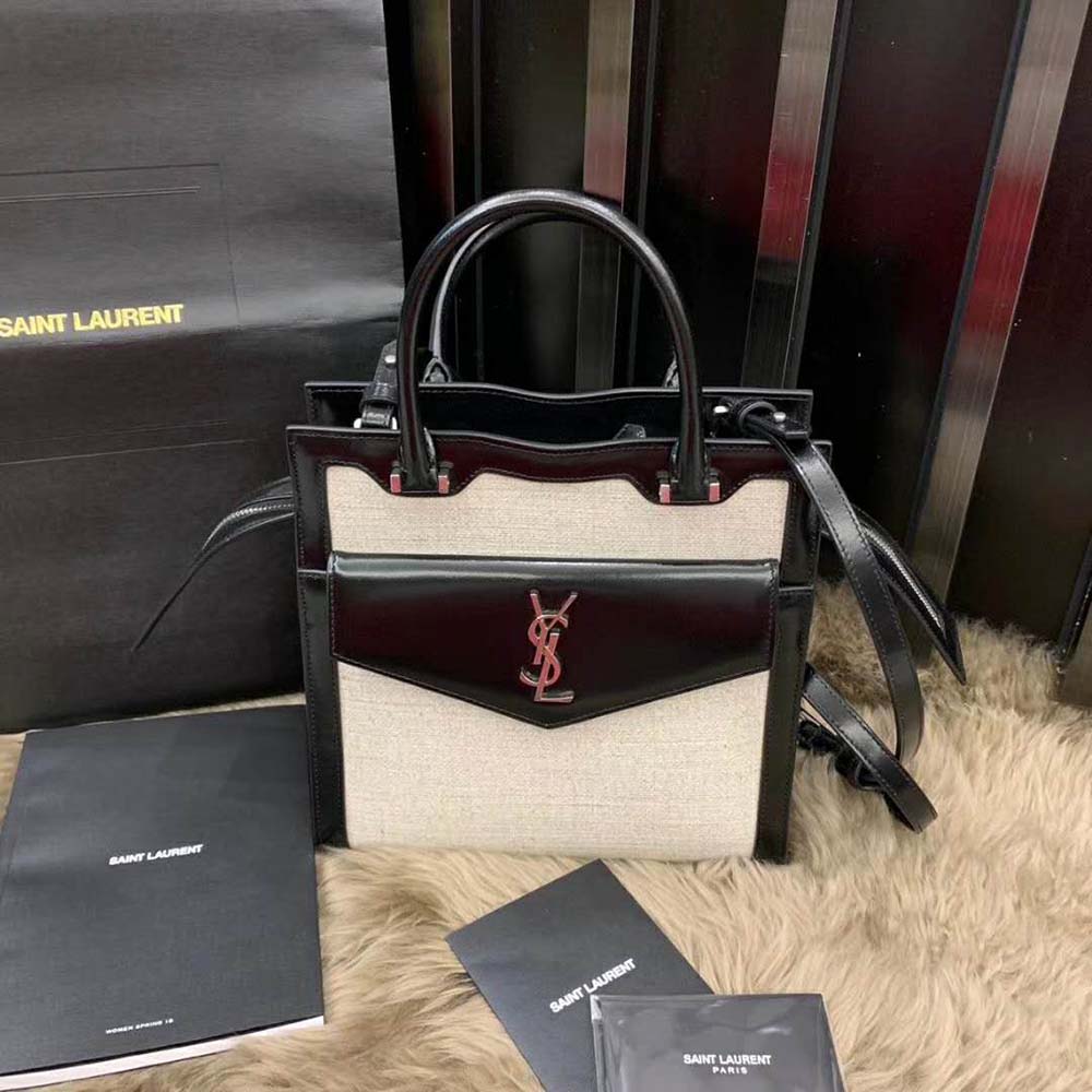 Saint Laurent YSL Women Small Uptown Tote in Linen Canvas