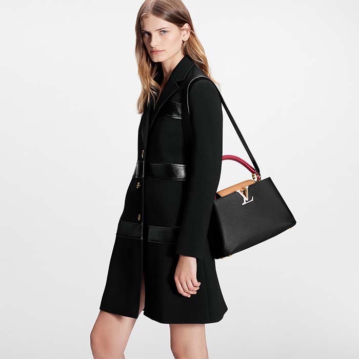 Louis Vuitton LV Women Capucines MM Handbag Black Beige Red Taurillon Leather