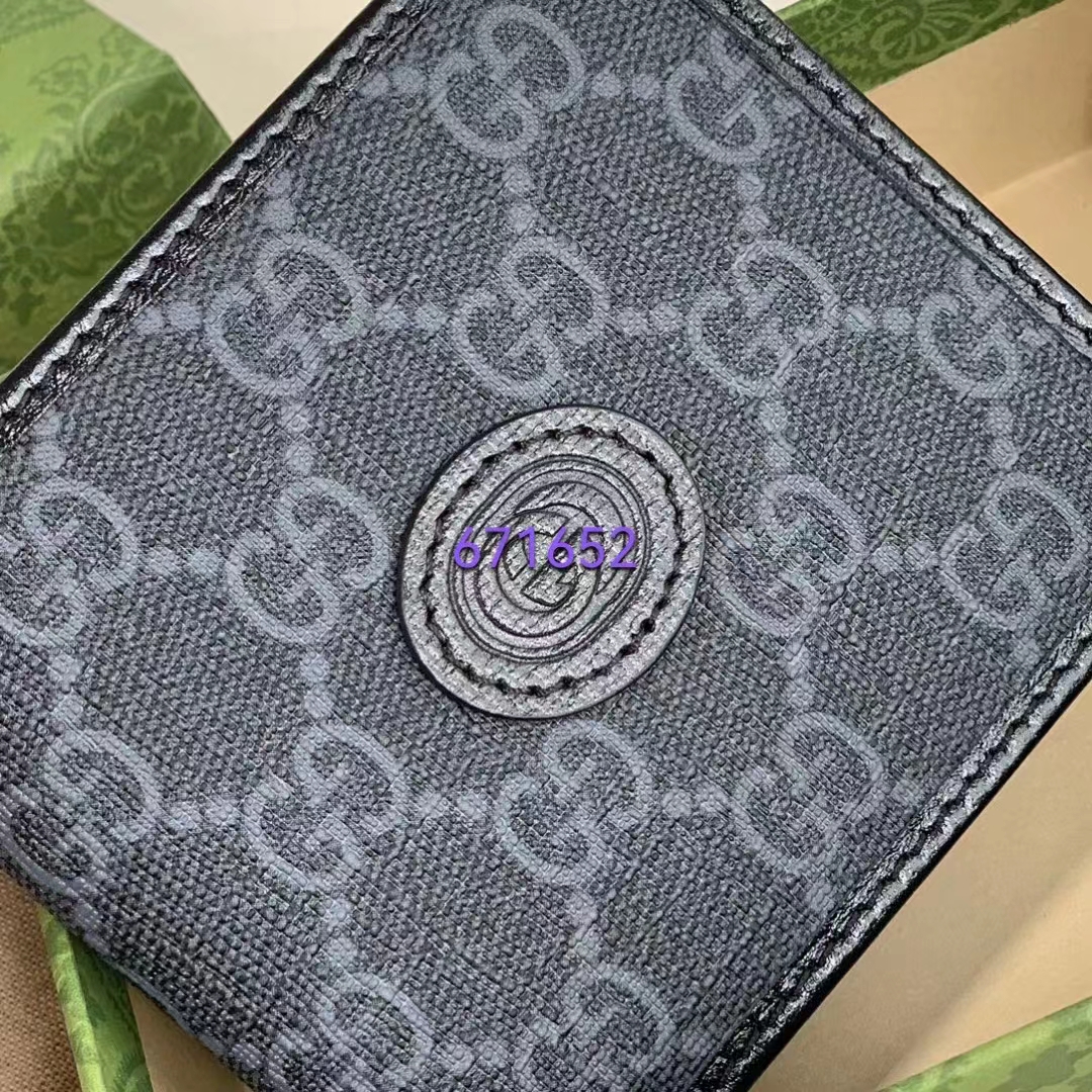 Gucci Unisex GG Wallet Interlocking G Black GG Supreme Canvas Leather