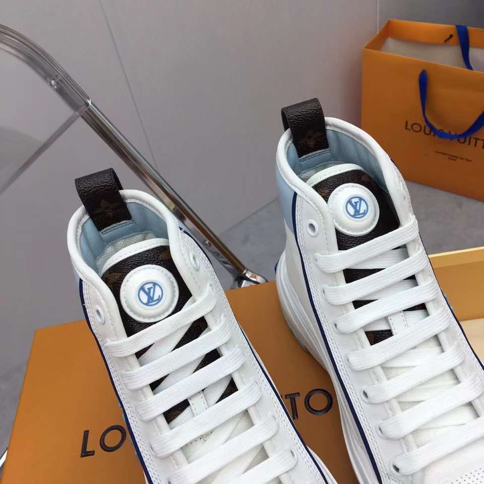 Louis Vuitton Unisex LV Squad Sneaker Boot Blue Canvas Rubber Outsole Circle