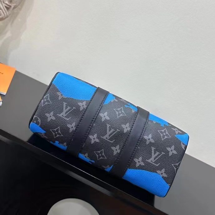 Louis Vuitton LV Unisex Keepall 25 Sunrise Monogram Eclipse Coated Canvas Cowhide Leather