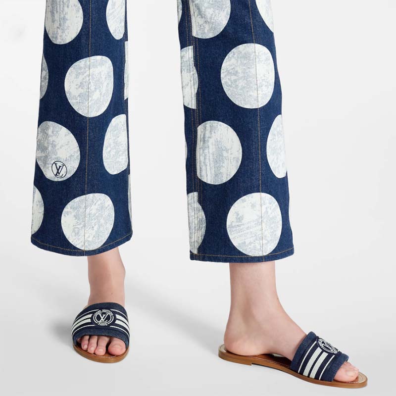 Louis Vuitton LV Women Lock It Flat Mule Blue Denim Leather LV Circle