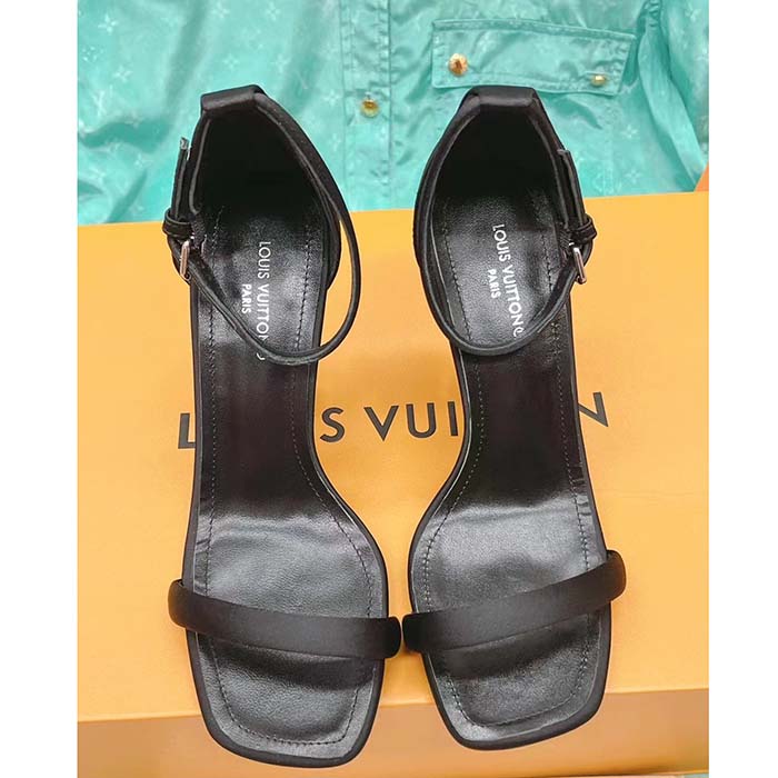 Louis Vuitton LV Women Sparkle Sandal Black Lambskin Leather Outsole 9.5 Cm Heel