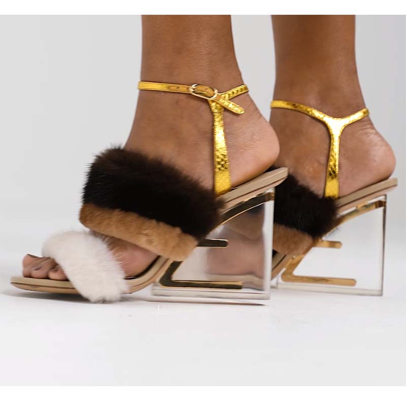 Fendi Women FF First White Mink High-Heeled Slingbacks 9.5 cm Heel