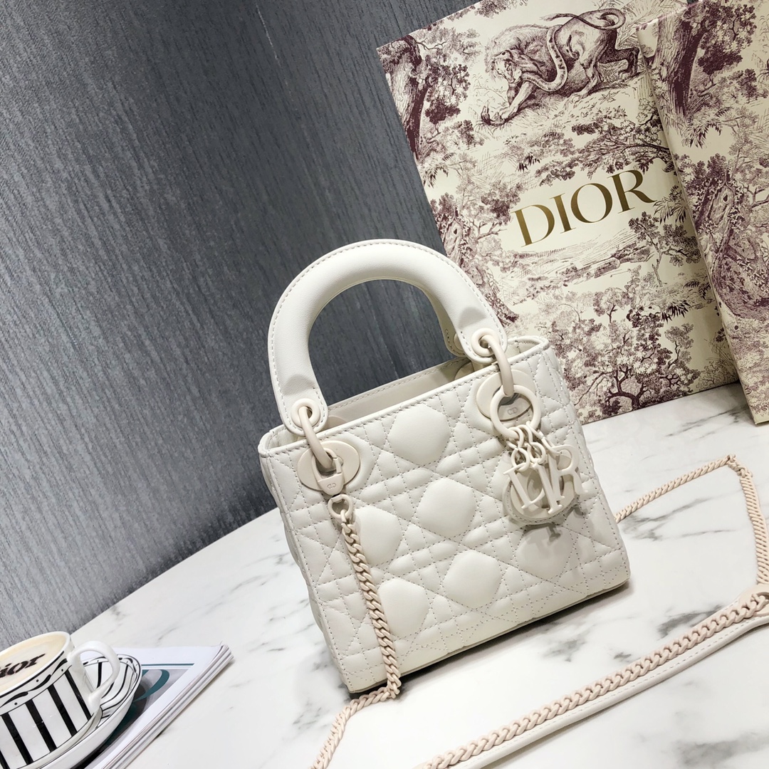 Dior Women CD Mini Lady Dior Bag Latte Cannage Lambskin
