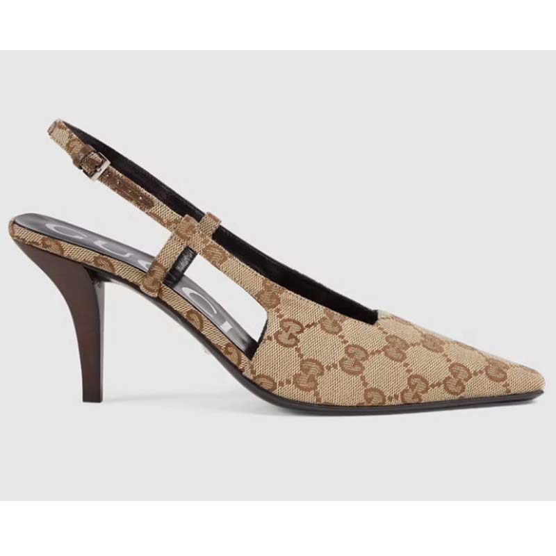 Gucci Women’s GG Slingback Pump Beige Ebony Original GG Canvas 7.5 cm Heel