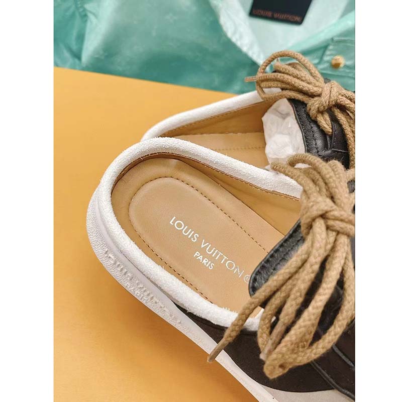 Louis Vuitton Women LV Lous Open-Back Sneaker Light Gray Suede Calf Leather Double Laces