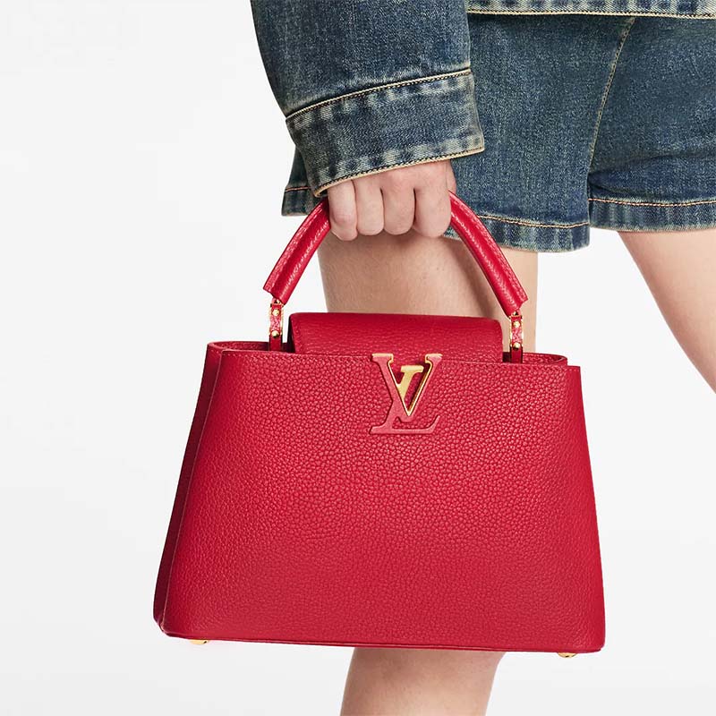 Louis Vuitton LV Women Capucines BB Handbag Scarlet Red Taurillon Leather