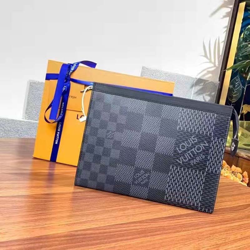 Louis Vuitton LV Unisex Pochette Voyage MM Bag Gray Damier Graphite 3D Coated Canvas
