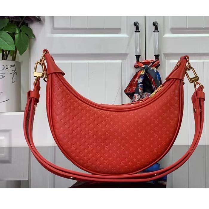 Louis Vuitton LV Women Loop Half-Moon Baguette Bag Red Calfskin Monogram Flowers