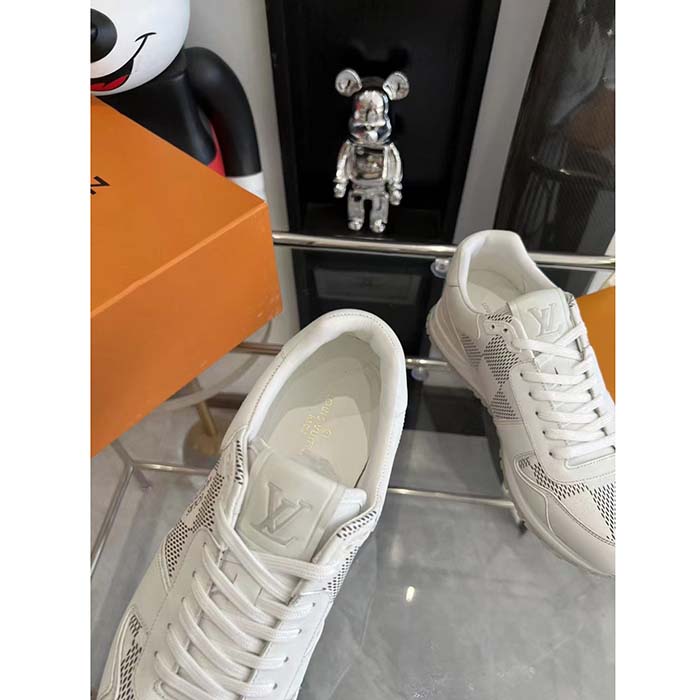 Louis Vuitton LV Unisex Run Away Sneaker White Maxi Damier-Embossed Grained Calf Leather Rubber