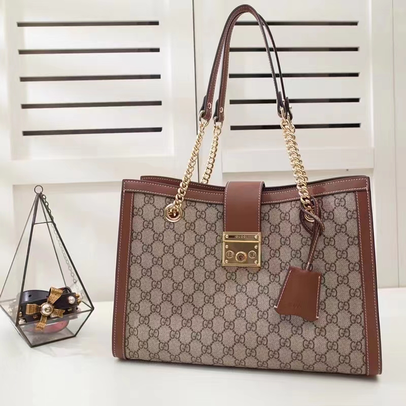 Gucci Women Padlock GG Medium Shoulder Bag Beige Ebony Supreme Canvas