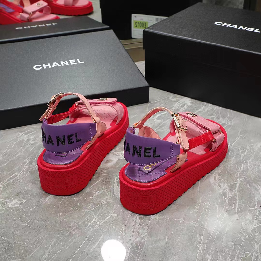 Chanel Women Open Toe Sandal in Calfskin Leather Purple Pink