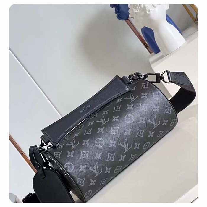 Louis Vuitton LV Unisex Soft Polochon PM Monogram Eclipse Coated Canvas Cowhide Leather
