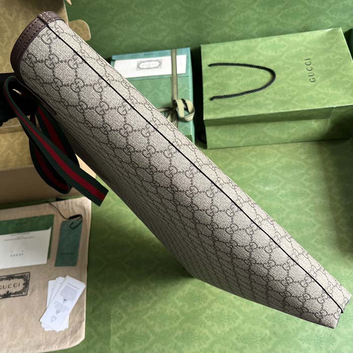 Gucci Unisex Ophidia GG Large Tote Bag Beige Ebony GG Supreme Canvas Brown Leather