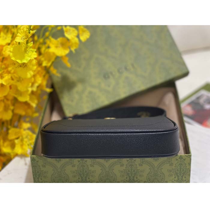 Gucci Women GG Aphrodite Shoulder Bag Double G Black Leather Zip Closure