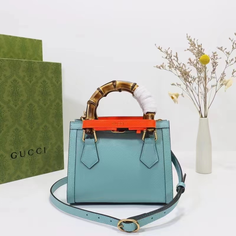 Gucci GG Women Diana Mini Tote Bag Light Blue Leather Double G