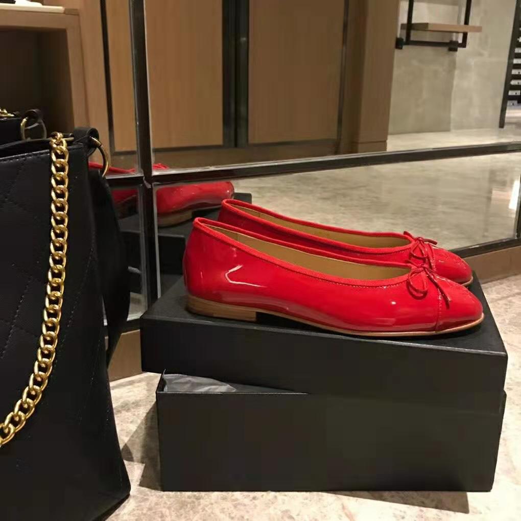 Chanel Women Ballerinas in Patent Calfskin Leather-Red