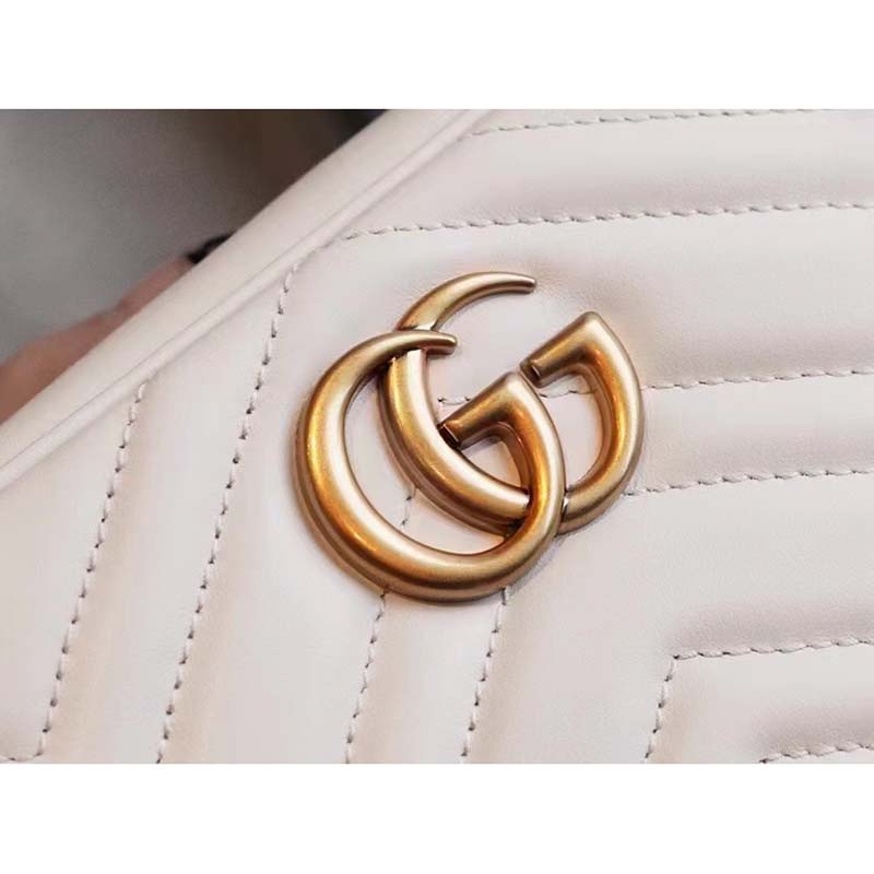 Gucci Women GG Marmont Matelassé Mini Bag White Matelassé Chevron Leather Double G