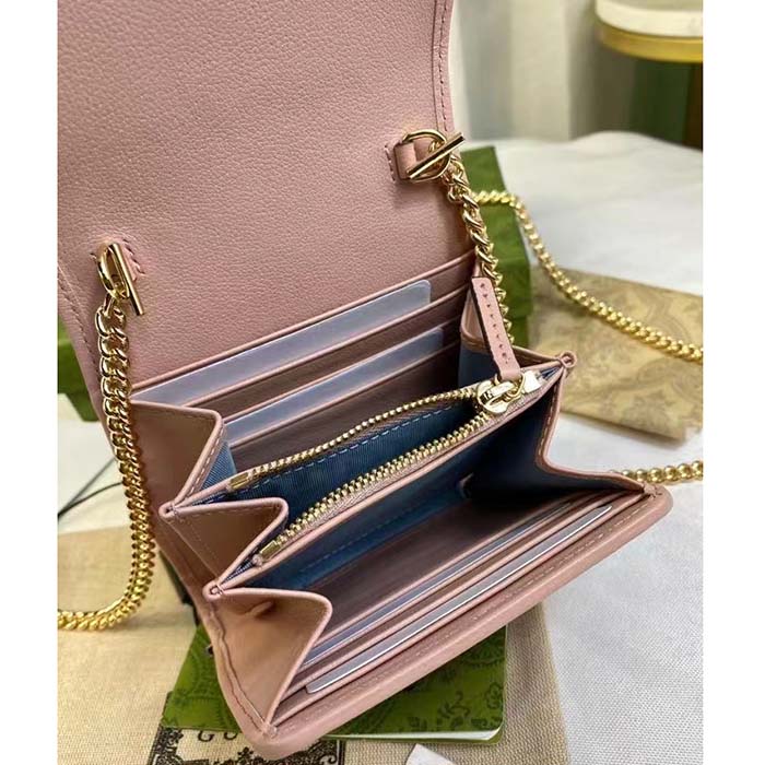 Gucci Women GG Blondie Medium Chain Wallet Pink Leather Round Interlocking G