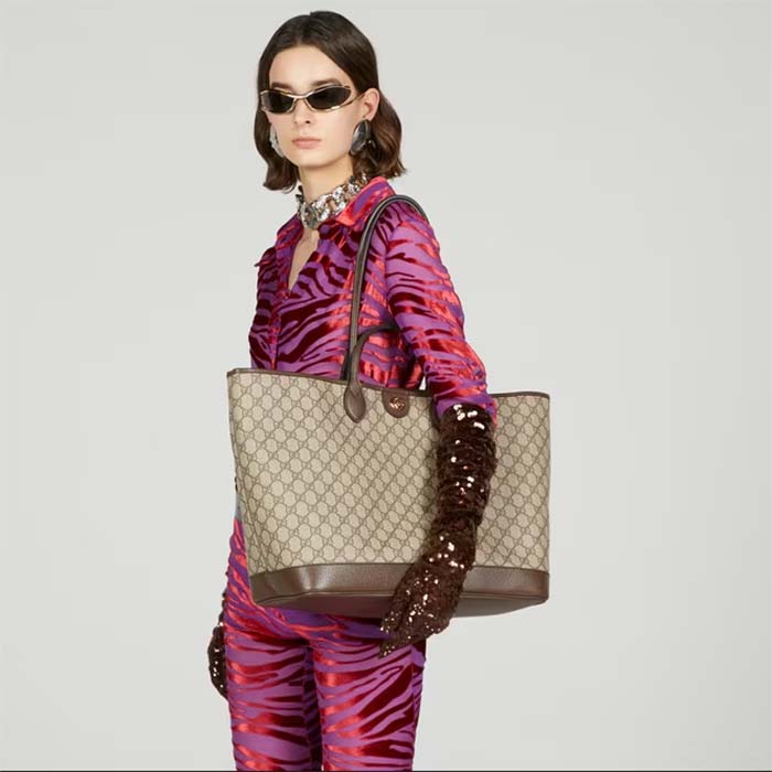 Gucci Unisex Ophidia Large Tote Bag Beige Ebony GG Supreme Canvas