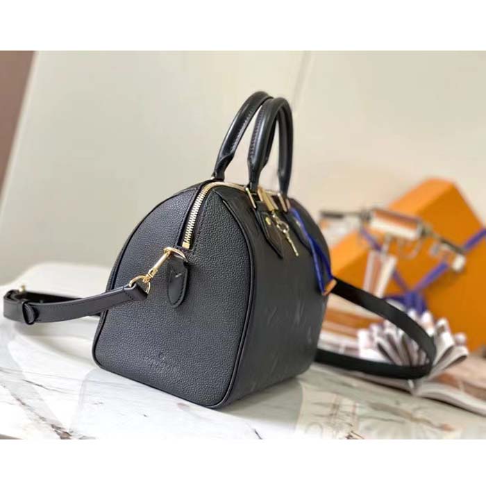 Louis Vuitton Women Speedy Bandoulière 25 Handbag Black Embossed Supple Grained Cowhide Leather