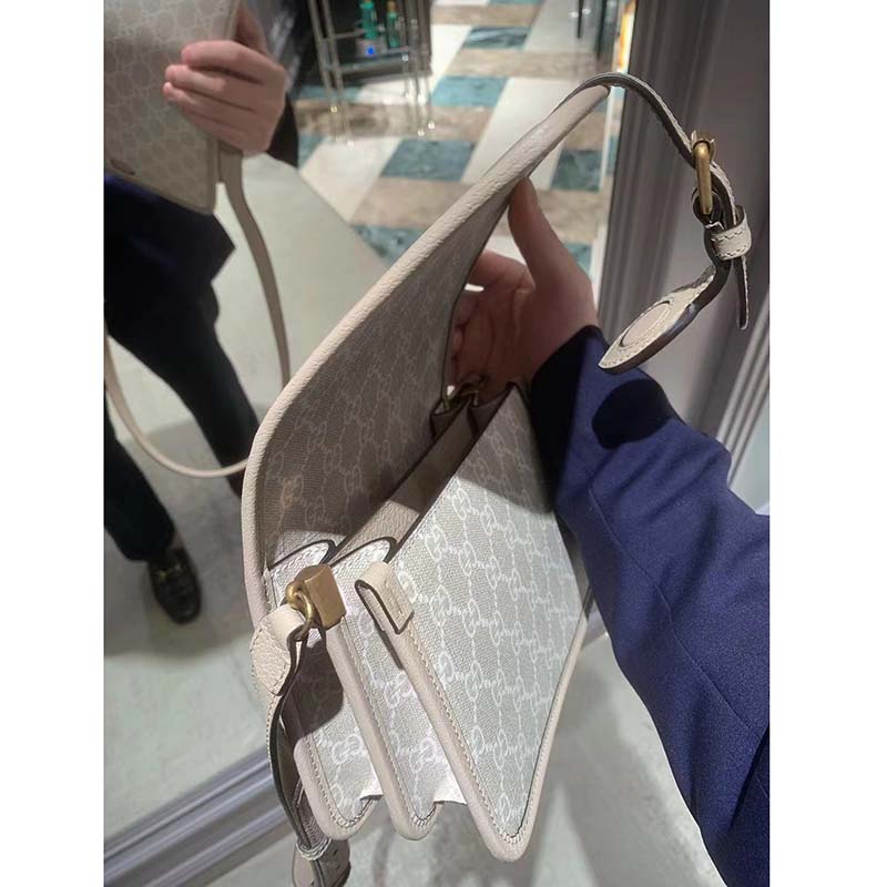 Gucci Unisex Mini Shoulder Bag Interlocking G Beige White GG Supreme Canvas