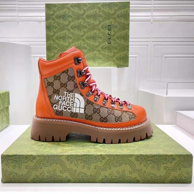Gucci Unisex North Face x Gucci Boot Beige Ebony GG Supreme Canvas Low Heel