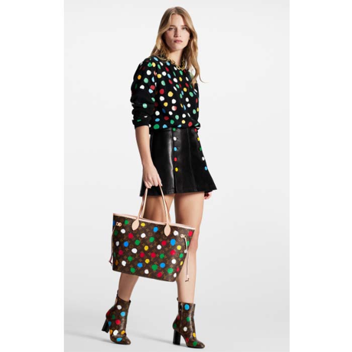 Louis Vuitton Unisex LVxYK Neverfull MM Tote Monogram Coated Canvas 3D Painted Dots Print