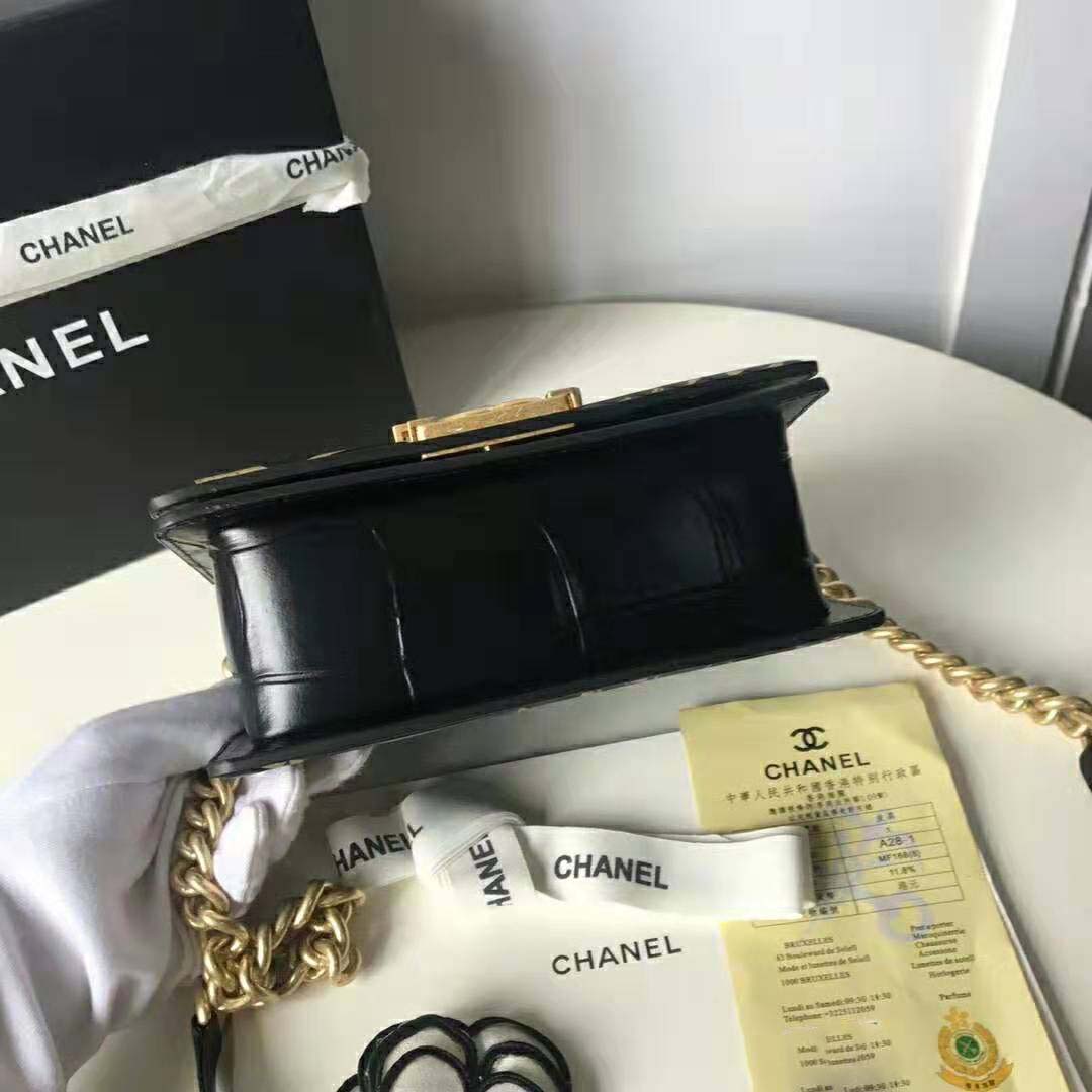 Chanel Women Small Boy Chanel Handbag in Crocodile Embossed Printed Leather