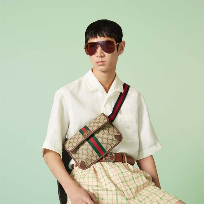 Gucci Unisex Ophidia GG Small Belt Bag Beige Ebony GG Supreme Canvas Double G