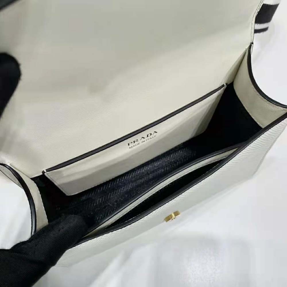 Prada Women Monochrome Saffiano and Leather Bag-White