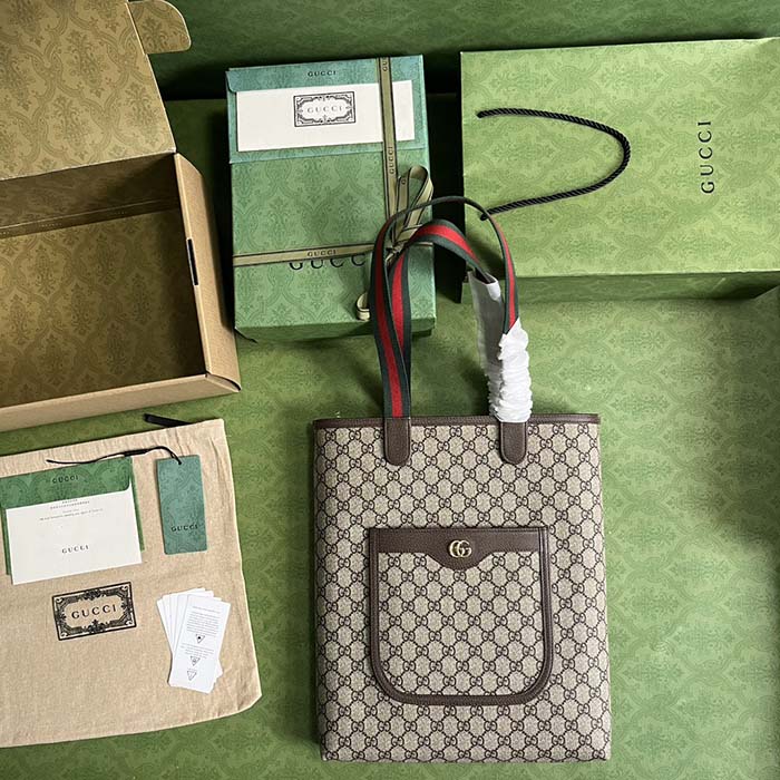 Gucci Unisex Ophidia GG Small Tote Bag Beige Ebony Supreme Canvas