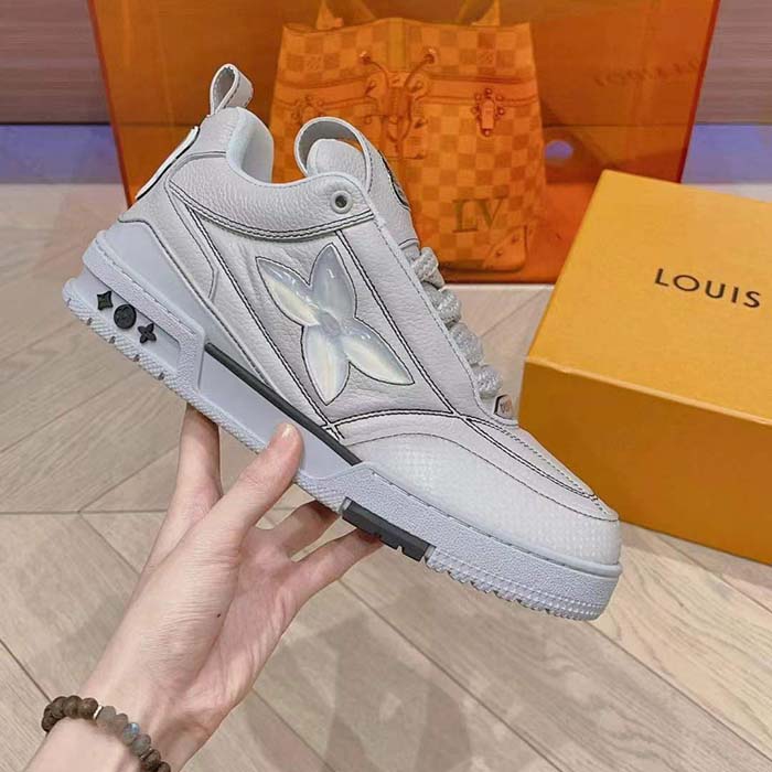 Louis Vuitton Unisex LV Skate Sneaker Grey Grained Calf Leather Rubber Outsole