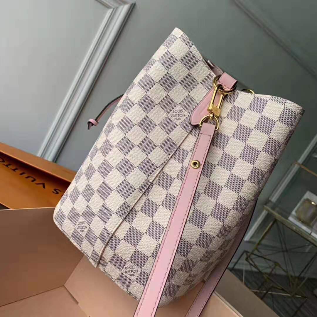 Louis Vuitton LV Women NéoNoé Bucket Bag in Damier Azur Canvas-Pink