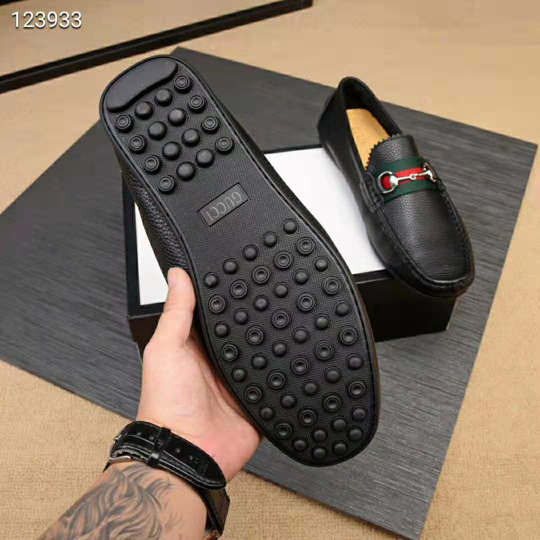 Gucci Men Leather Driver with Web-Black