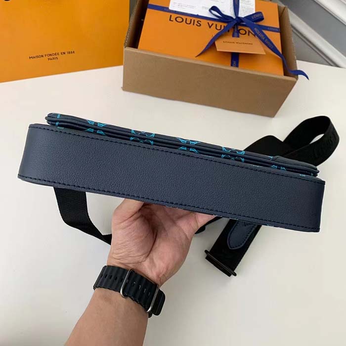 Louis Vuitton LV Unisex Trio Messenger Navy River Blue Calf Leather Textile Lining