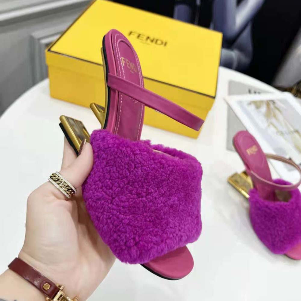 Fendi Women First Purple Sheepskin High-Heeled Sandals