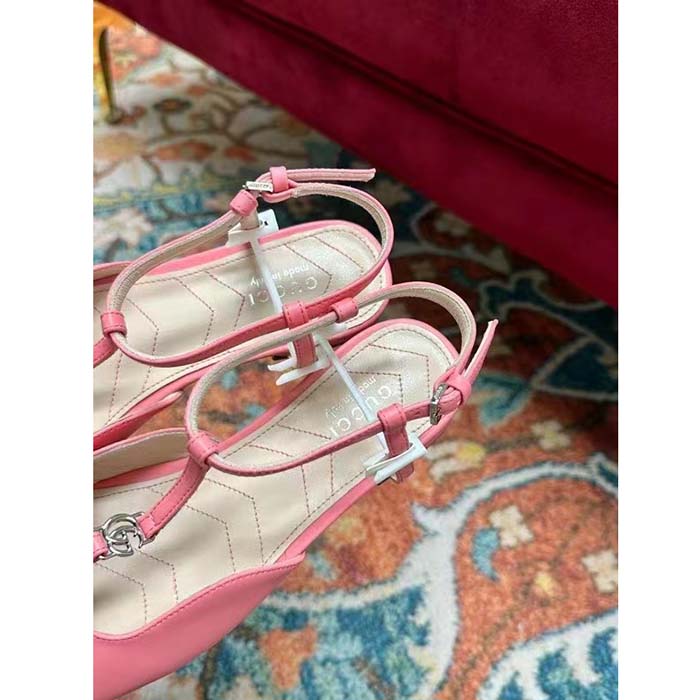 Gucci Women GG Double G Ballet Flat Pink Leather Square Toe 1.5 CM Heel