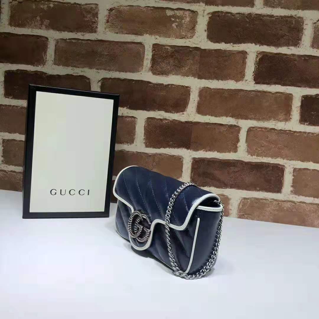 Gucci GG Women GG Marmont Super Mini Bag in Blue Diagonal Matelassé Leather