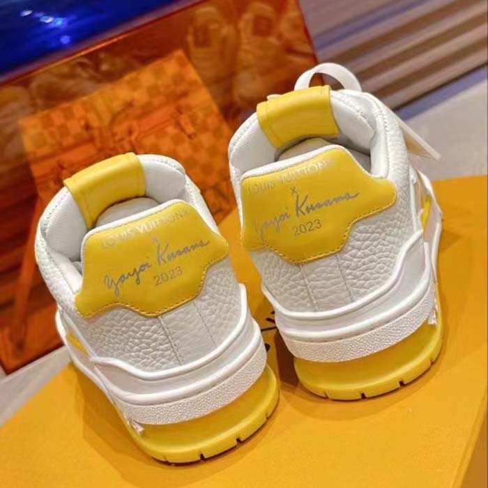 Louis Vuitton Unisex LV Trainer Sneaker Yellow Calf Leather Rubber Outsole Monogram Flowers