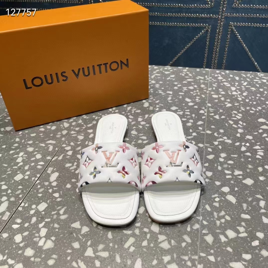 Louis Vuitton LV Women Revival Flat Mule White Monogram-Embossed Lambskin
