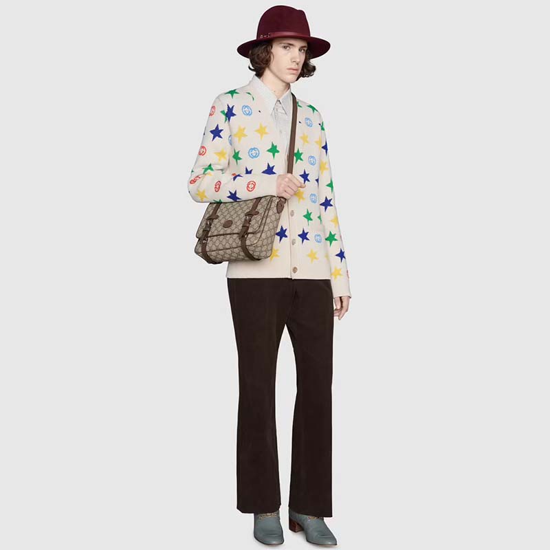 Gucci Unisex GG Messenger Bag Beige Ebony GG Supreme Canvas Leather