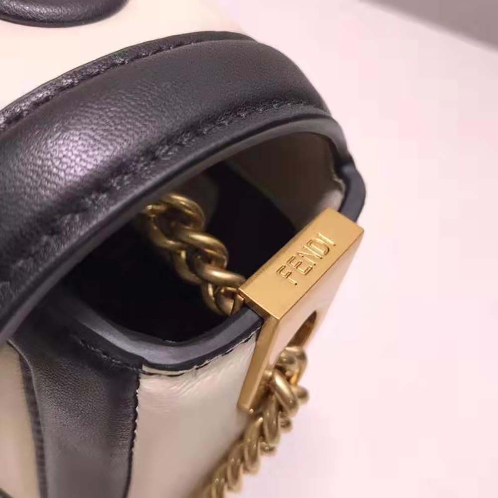 Fendi Women Baguette Chain Black and White Nappa Leather Bag