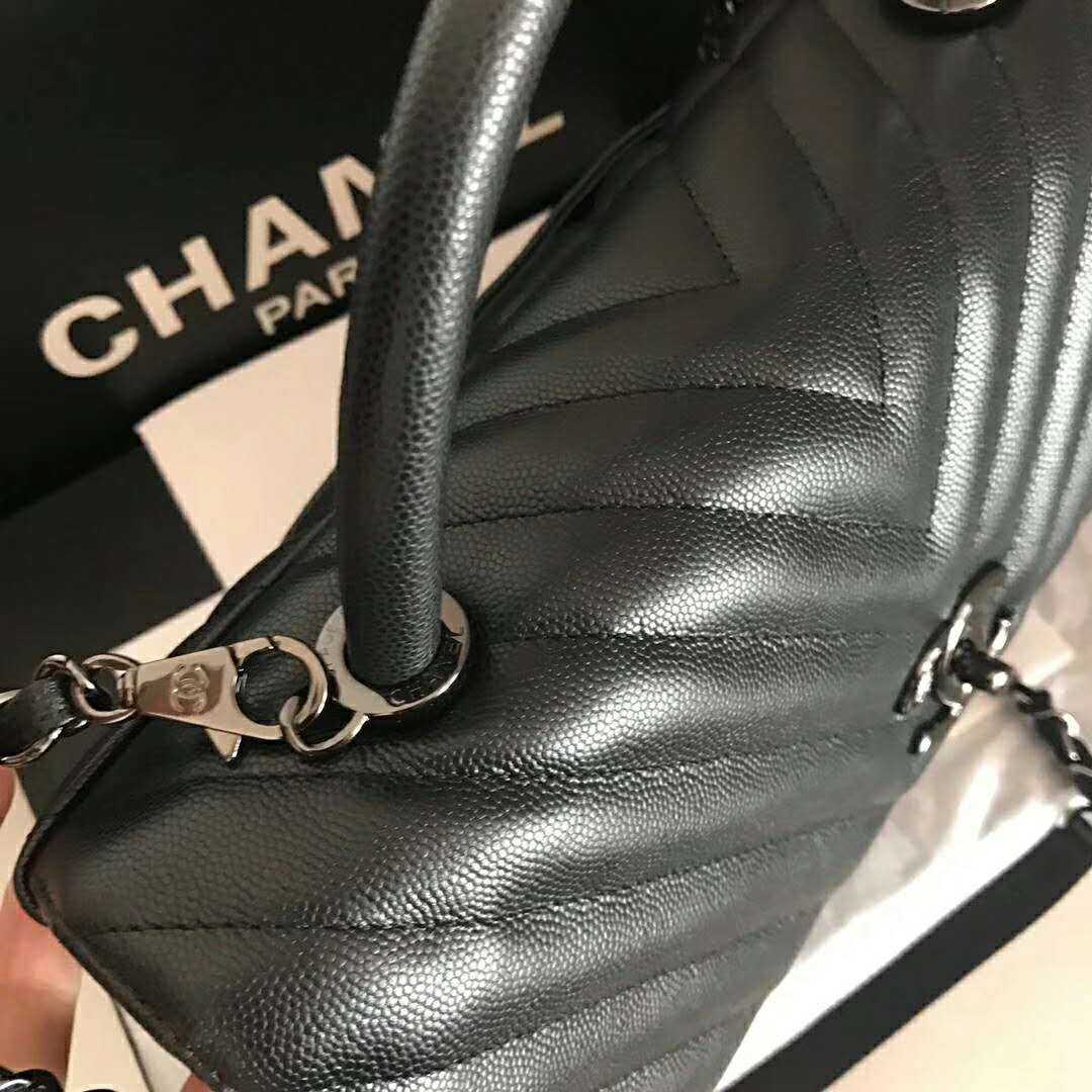 Chanel Women Flap Bag with Top Handle Grained Calfskin-Black