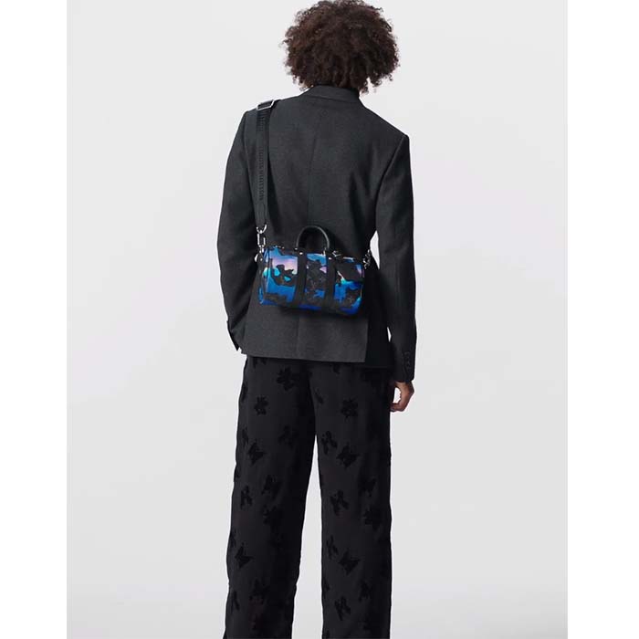 Louis Vuitton LV Unisex Keepall 25 Sunrise Monogram Eclipse Coated Canvas Cowhide Leather