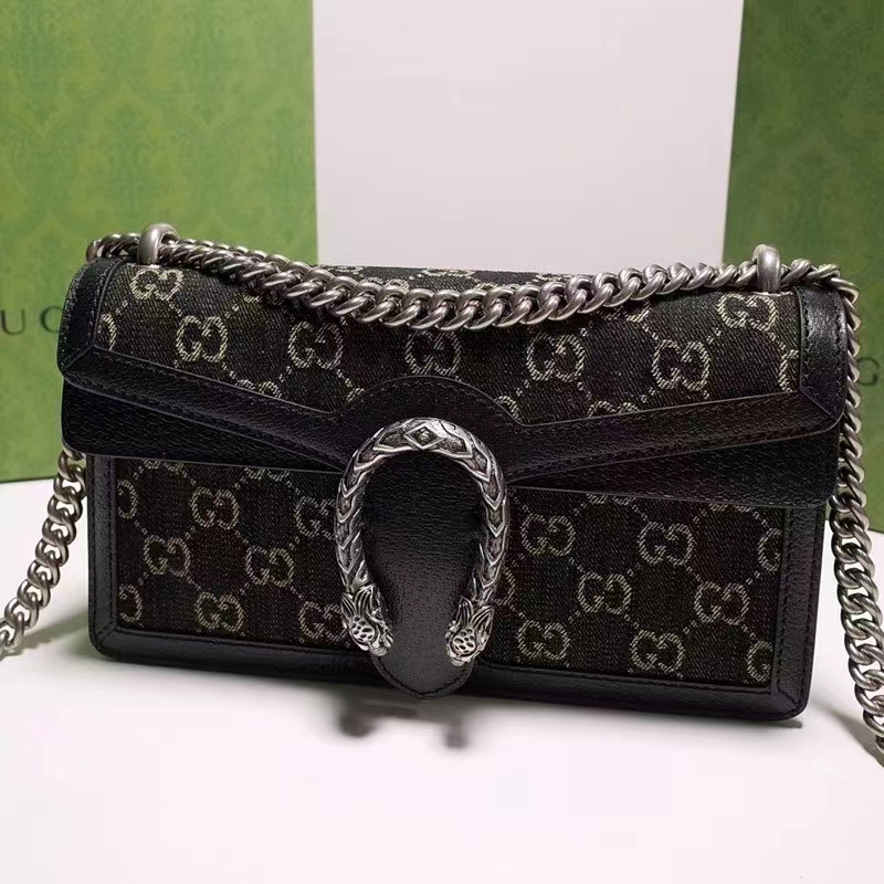 Gucci Women Dionysus Small GG Shoulder Bag Black Ivory GG Denim Jacquard