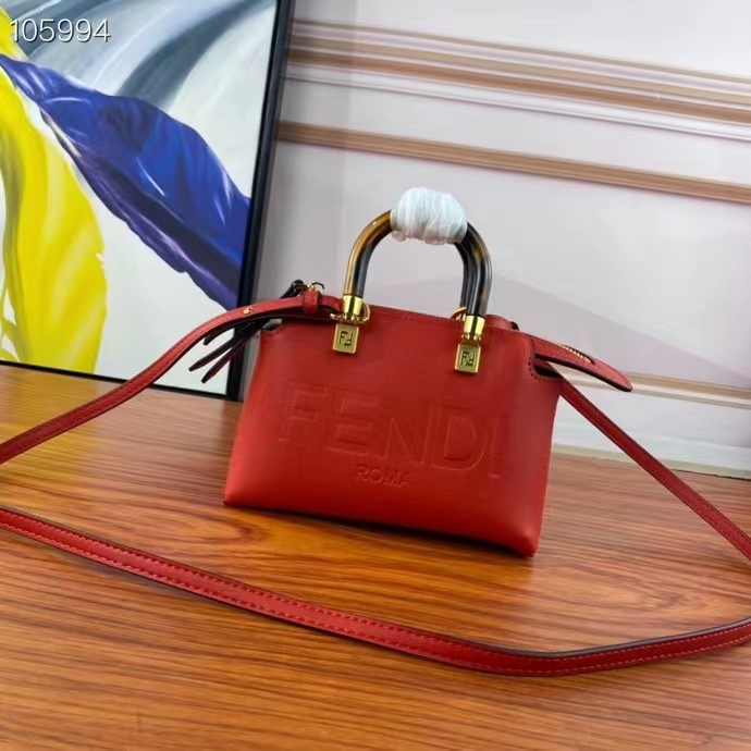 Fendi Women FF By The Way Mini Red Leather Small Boston Bag